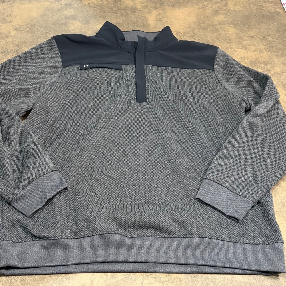 Under Armour Golf Pullover Mens 2XL Gray Storm Textured Quarter Zip 4259